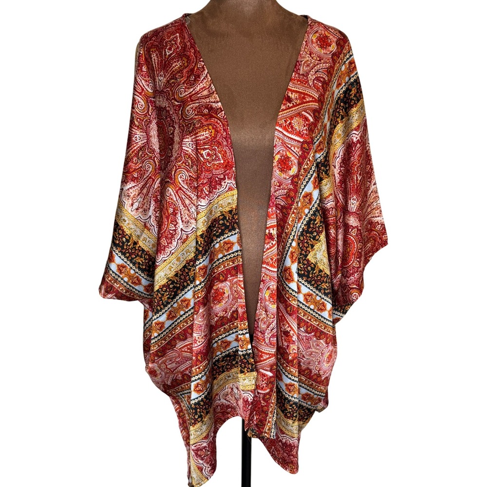CY Fashion Paisley Print Kimono Cardigan Women 2X Multicolor Boho Open Front EUC